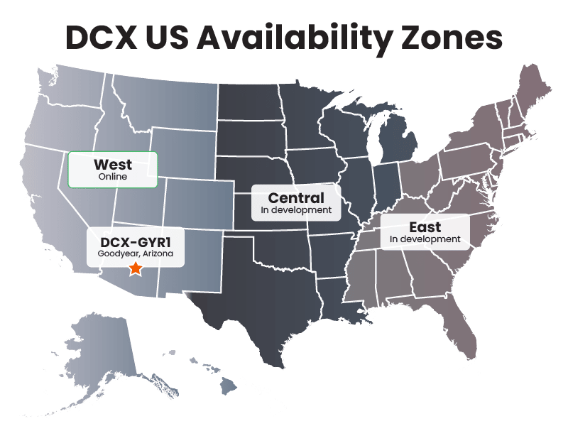 Map of DCX availability zones across the United States